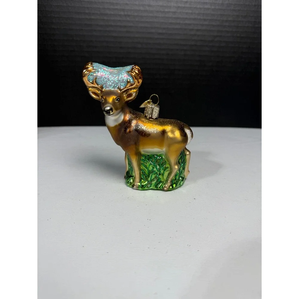 OWC‎ Sparkling Woodland Deer Ornament Glitter Antlers Christmas Tree Decor